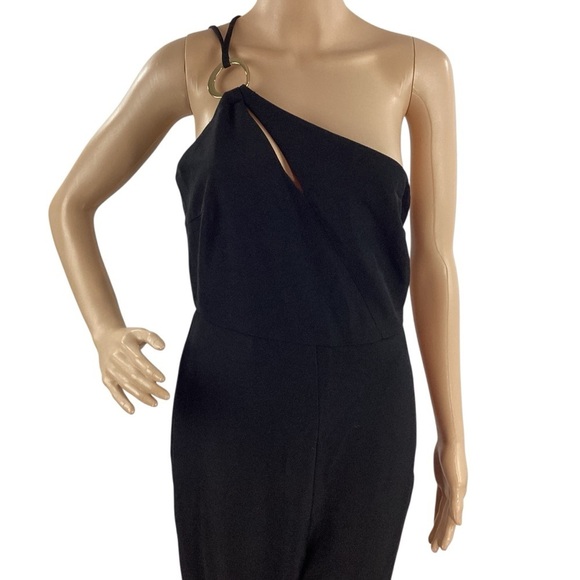 Line & Dot Vaughn One Shoulder Black Jumpsuit Ring Detail Size M - Picture 2 of 9